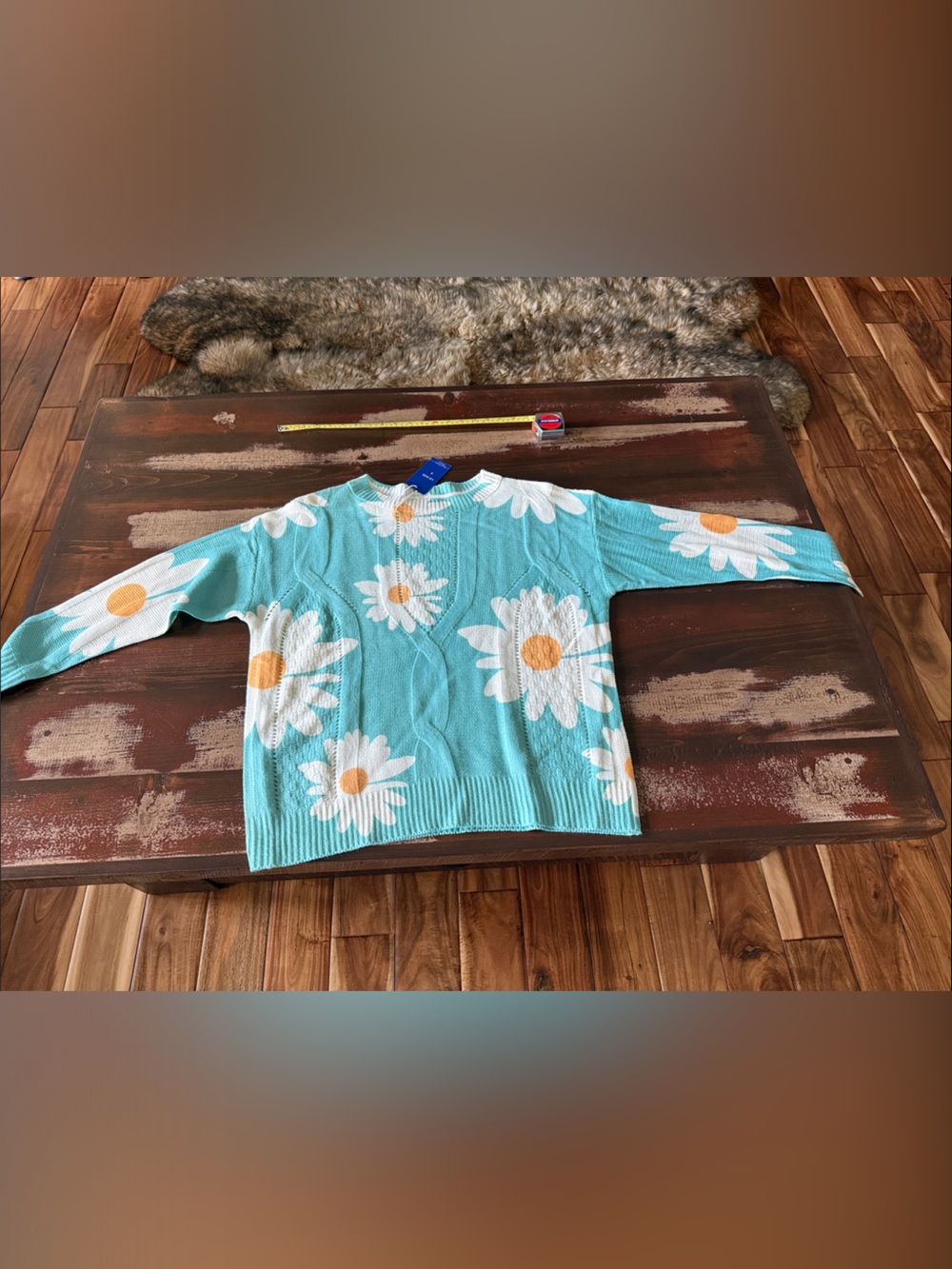 Women’s Daisy Print Crewneck Sweater - Aqua